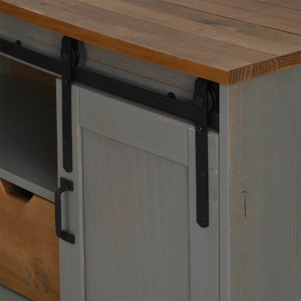 Meuble TV HALDEN porte coulissante gris 110x40x60cm bois massif - XIOS