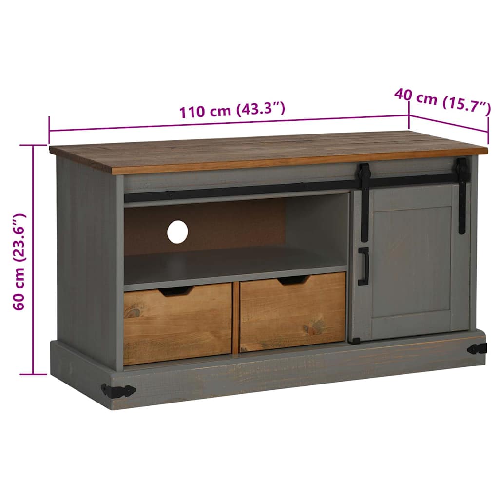 Meuble TV HALDEN porte coulissante gris 110x40x60cm bois massif - XIOS
