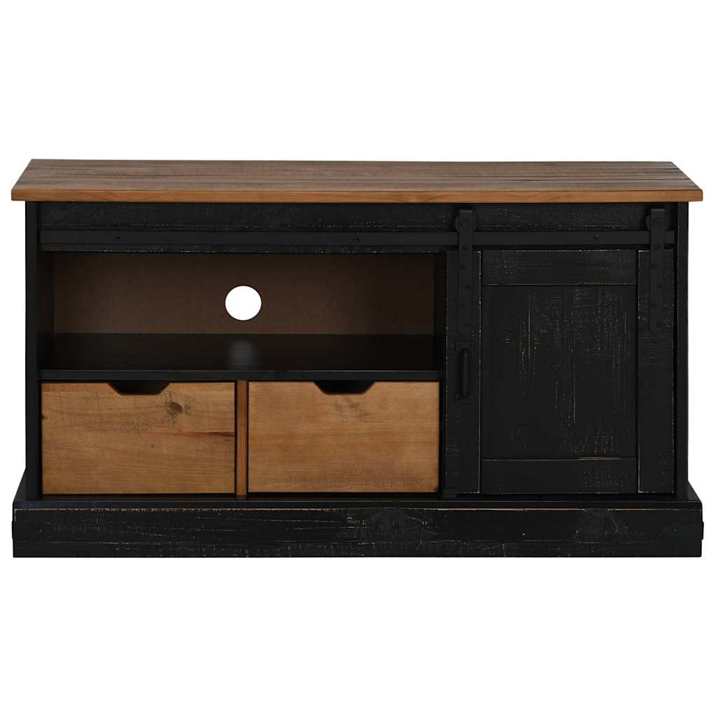 Meuble TV HALDEN porte coulissante noir 110x40x60cm bois massif - XIOS