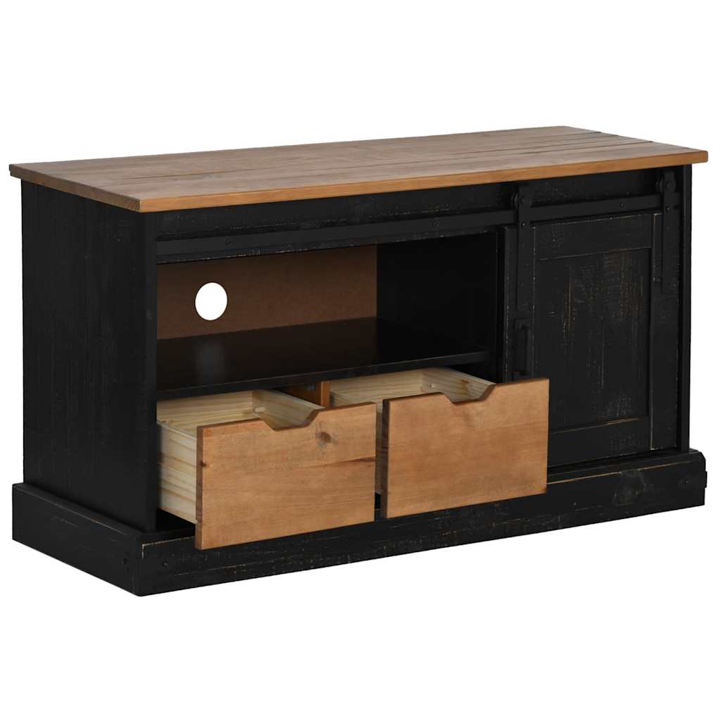 Meuble TV HALDEN porte coulissante noir 110x40x60cm bois massif - XIOS