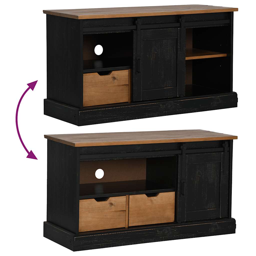 Meuble TV HALDEN porte coulissante noir 110x40x60cm bois massif - XIOS