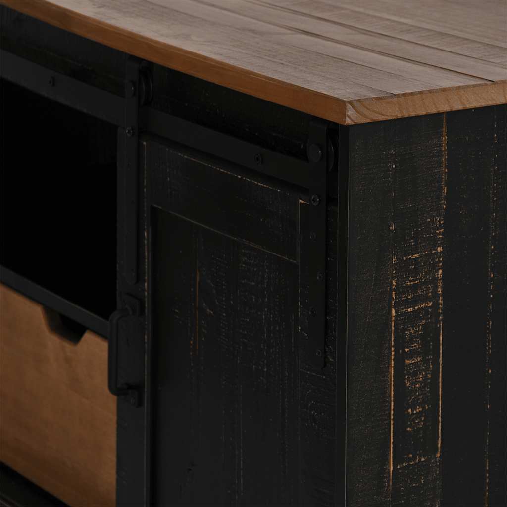 Meuble TV HALDEN porte coulissante noir 110x40x60cm bois massif - XIOS