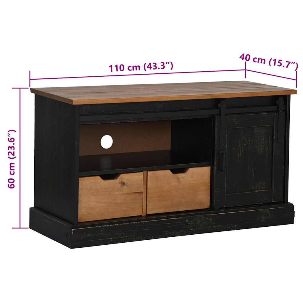 Meuble TV HALDEN porte coulissante noir 110x40x60cm bois massif - XIOS