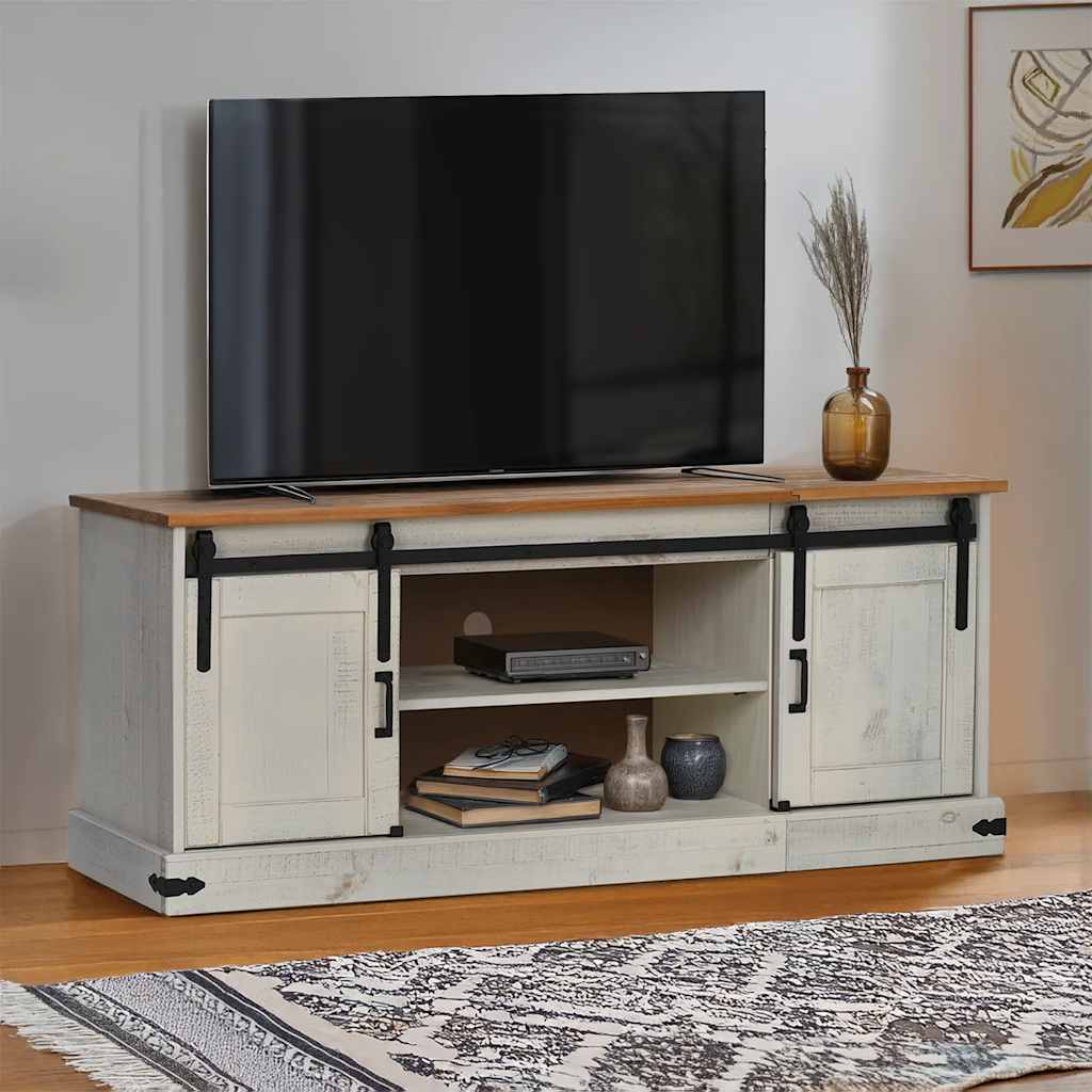 Meuble TV HALDEN 2 portes coulissantes blanc 150x40x60 cm - XIOS