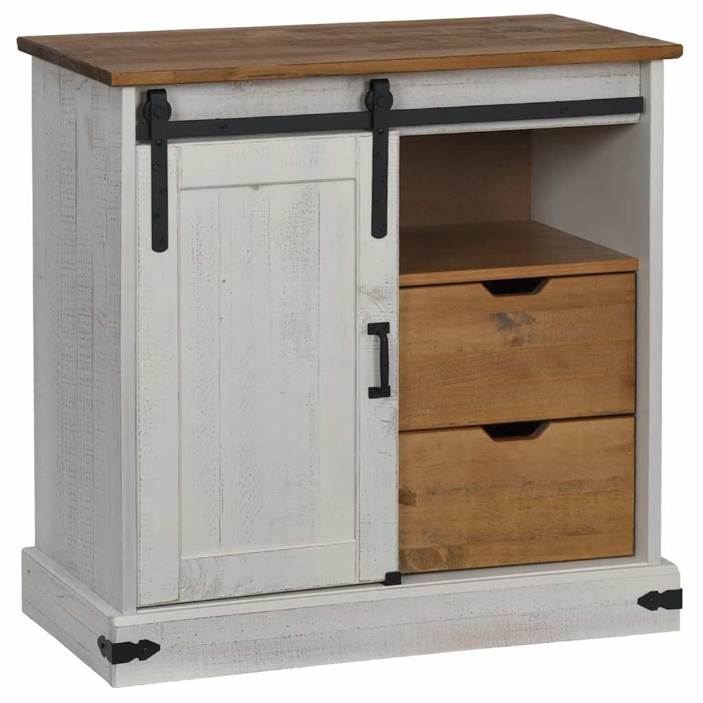 Buffet HALDEN porte coulissante blanc 80x40x80 cm bois massif - XIOS