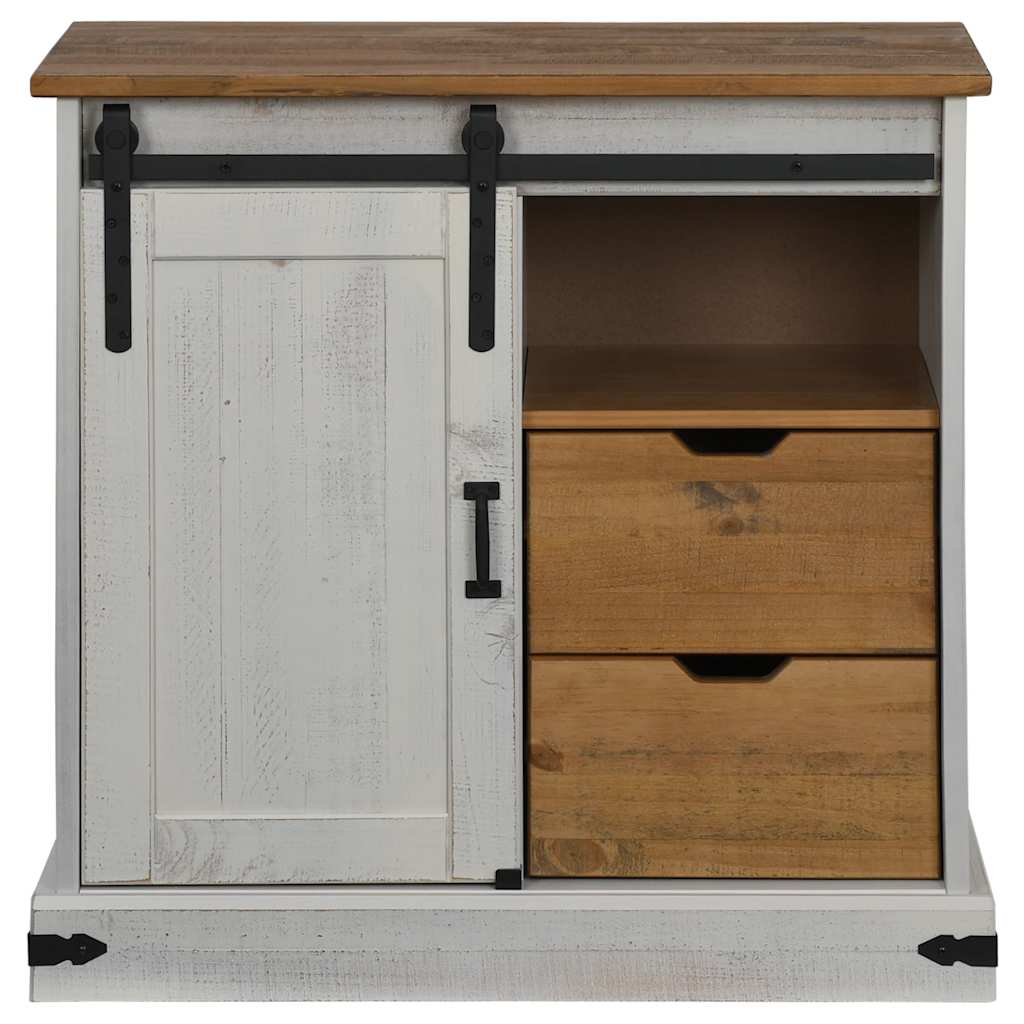 Buffet HALDEN porte coulissante blanc 80x40x80 cm bois massif - XIOS