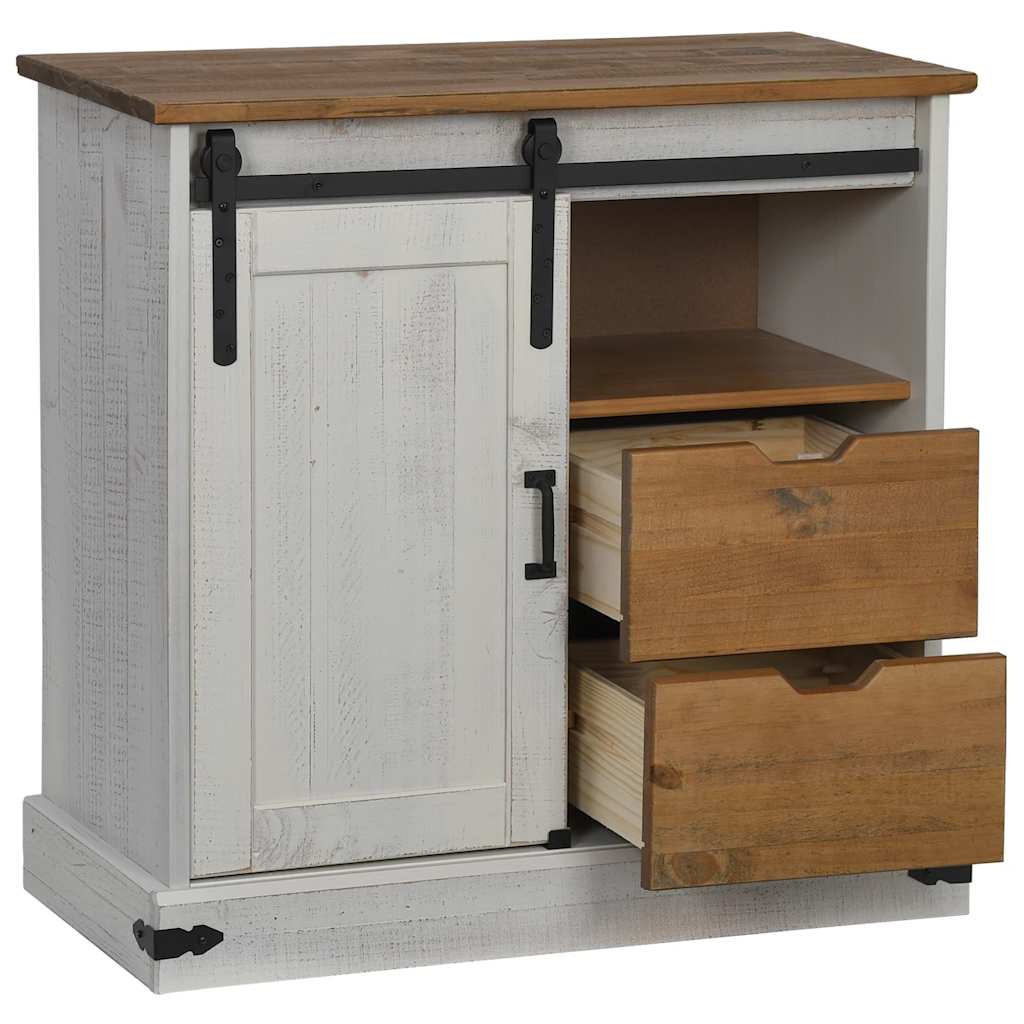 Buffet HALDEN porte coulissante blanc 80x40x80 cm bois massif - XIOS