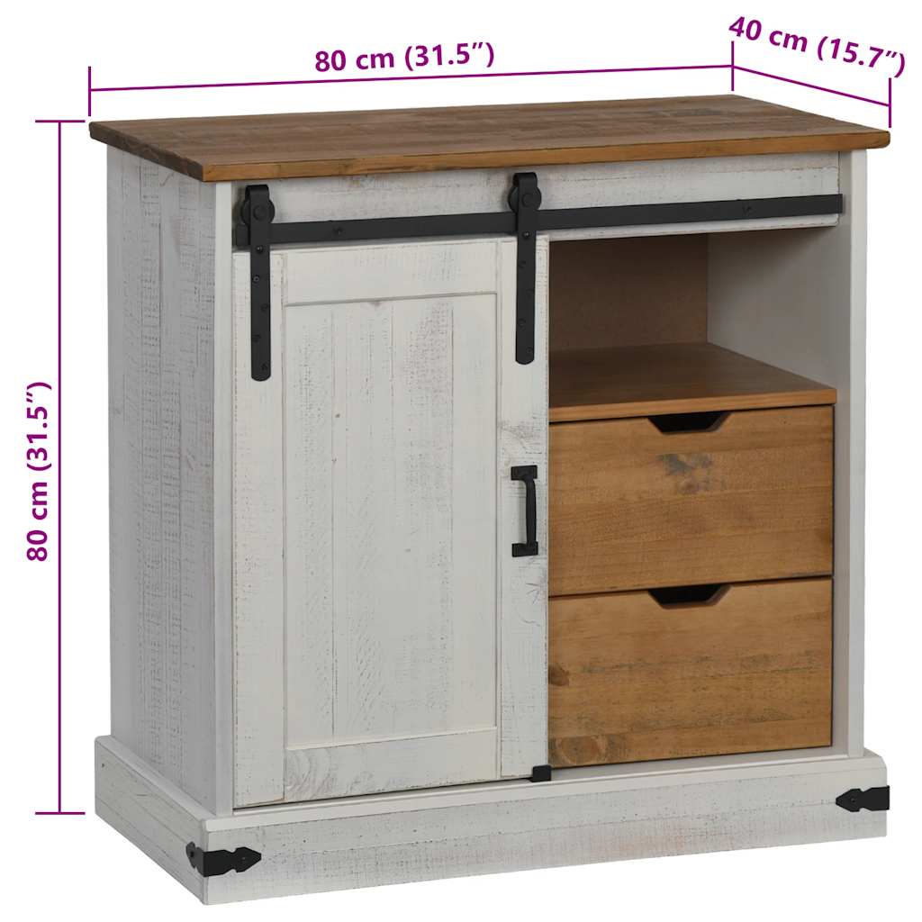 Buffet HALDEN porte coulissante blanc 80x40x80 cm bois massif - XIOS