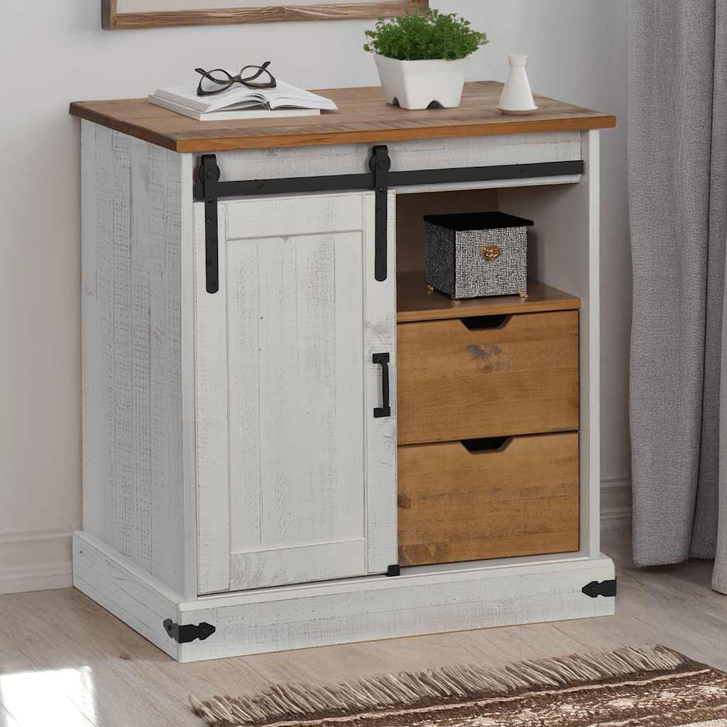 Buffet HALDEN porte coulissante blanc 80x40x80 cm bois massif - XIOS
