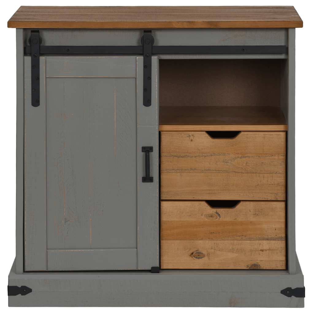Buffet HALDEN porte coulissante gris 80x40x80 cm bois massif - XIOS