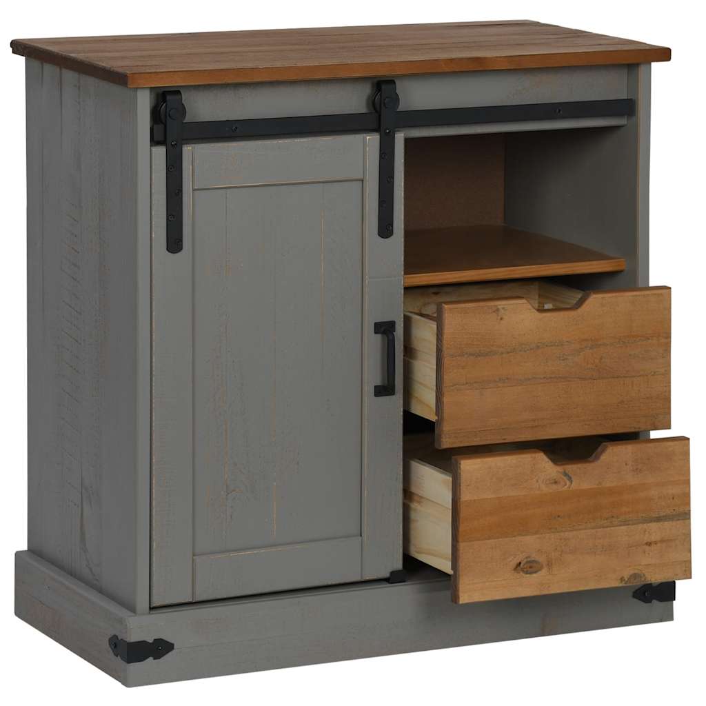 Buffet HALDEN porte coulissante gris 80x40x80 cm bois massif - XIOS