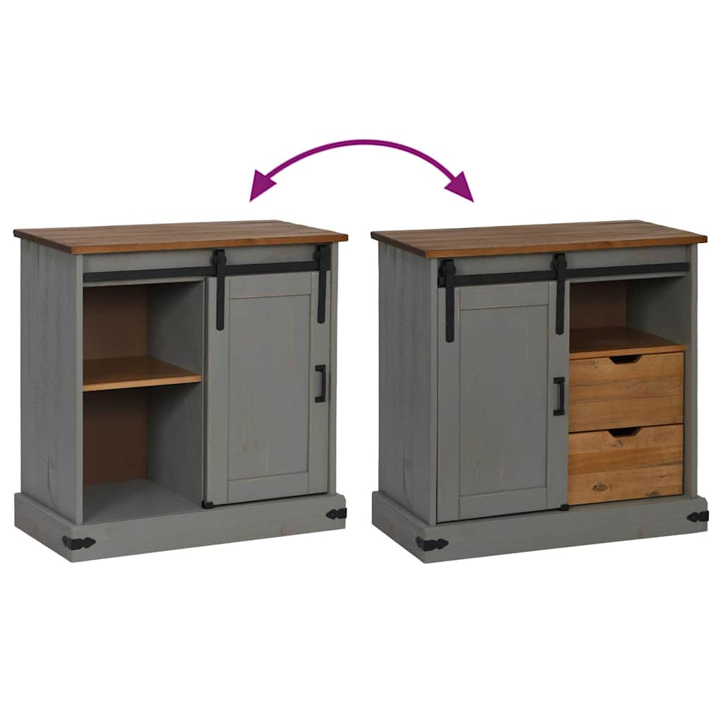 Buffet HALDEN porte coulissante gris 80x40x80 cm bois massif - XIOS