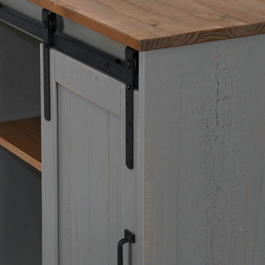 Buffet HALDEN porte coulissante gris 80x40x80 cm bois massif - XIOS