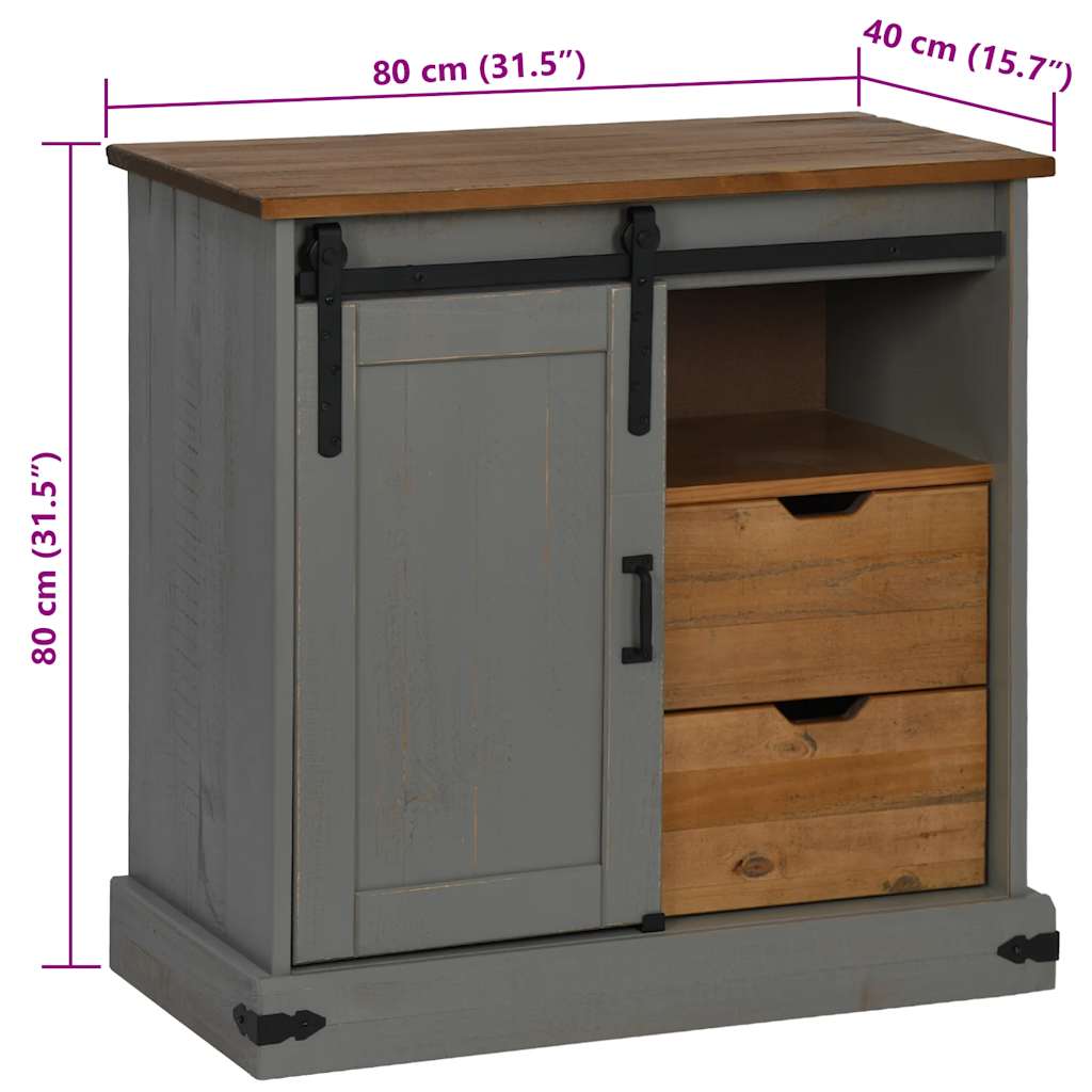 Buffet HALDEN porte coulissante gris 80x40x80 cm bois massif - XIOS