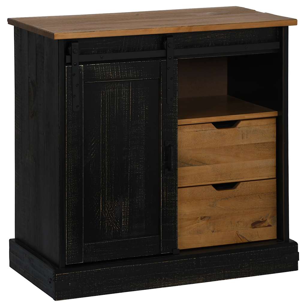 Buffet HALDEN porte coulissante noir 80x40x80 cm bois massif - XIOS
