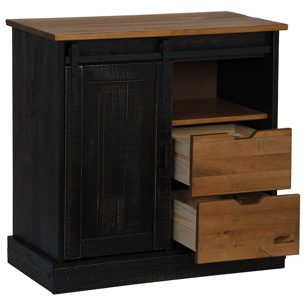 Buffet HALDEN porte coulissante noir 80x40x80 cm bois massif - XIOS