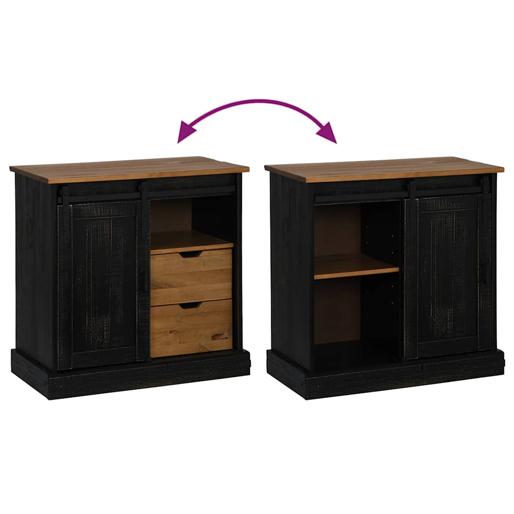 Buffet HALDEN porte coulissante noir 80x40x80 cm bois massif - XIOS