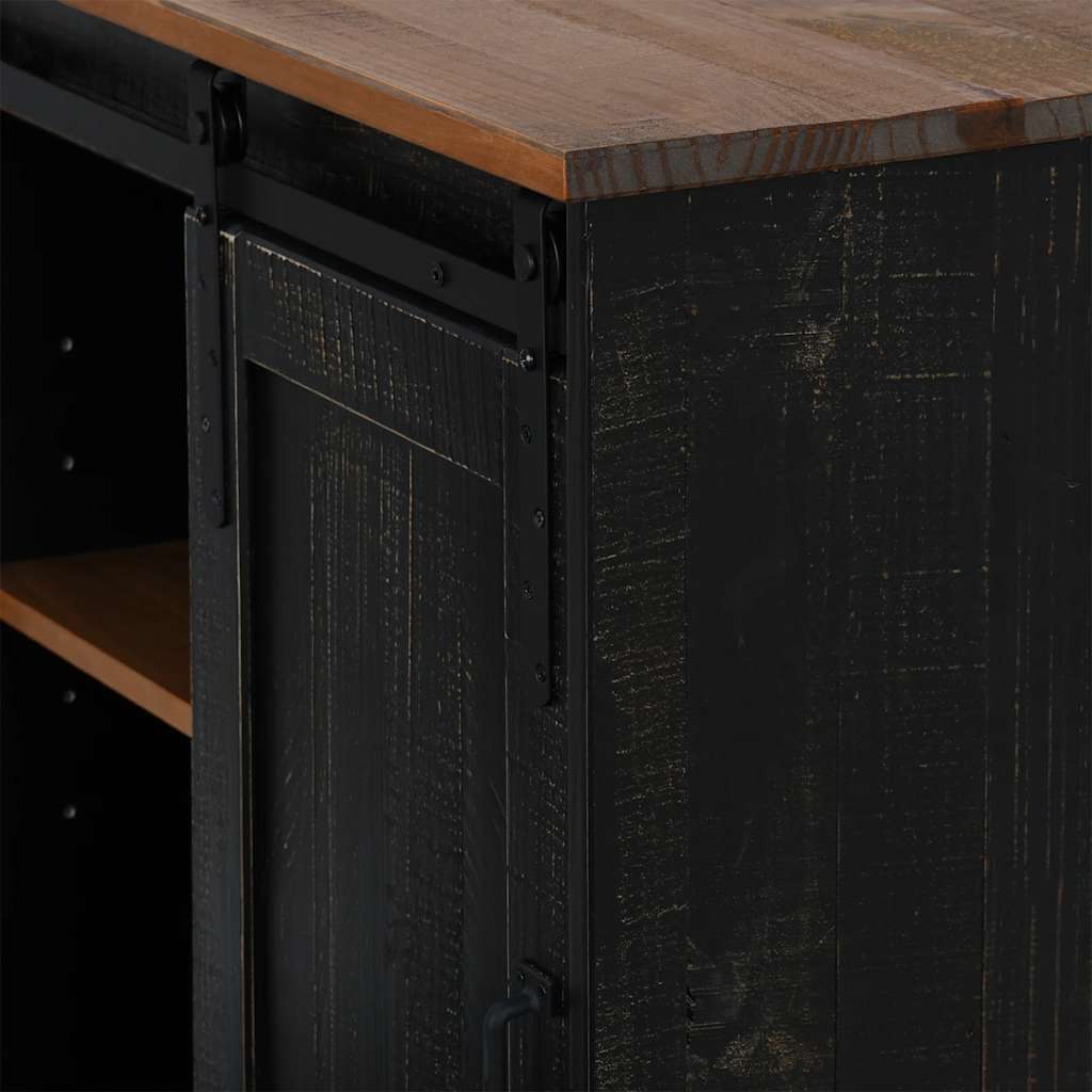 Buffet HALDEN porte coulissante noir 80x40x80 cm bois massif - XIOS