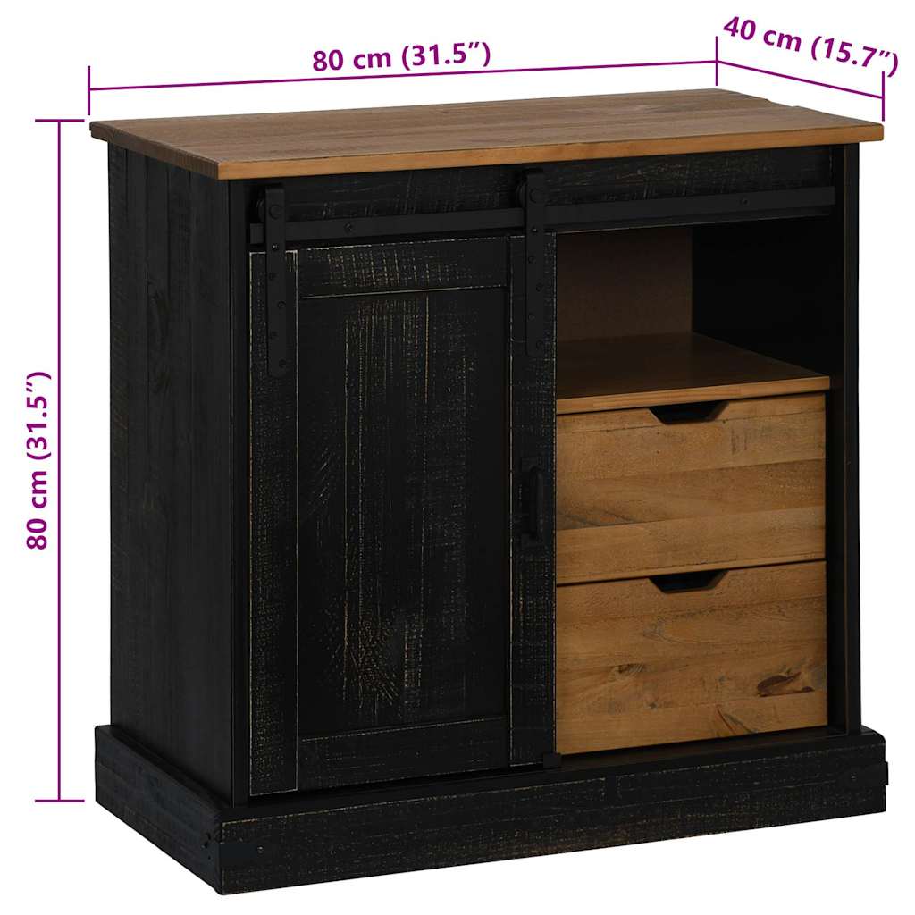Buffet HALDEN porte coulissante noir 80x40x80 cm bois massif - XIOS