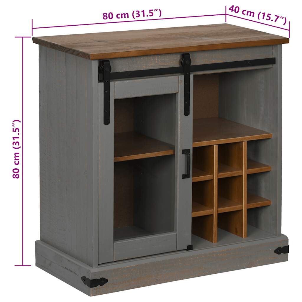 Buffet HALDEN porte coulissante gris 80x40x80 cm bois massif - XIOS