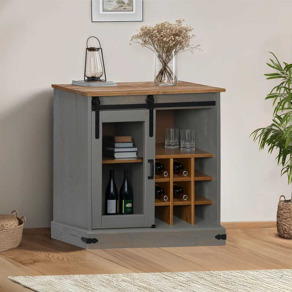 Buffet HALDEN porte coulissante gris 80x40x80 cm bois massif - XIOS