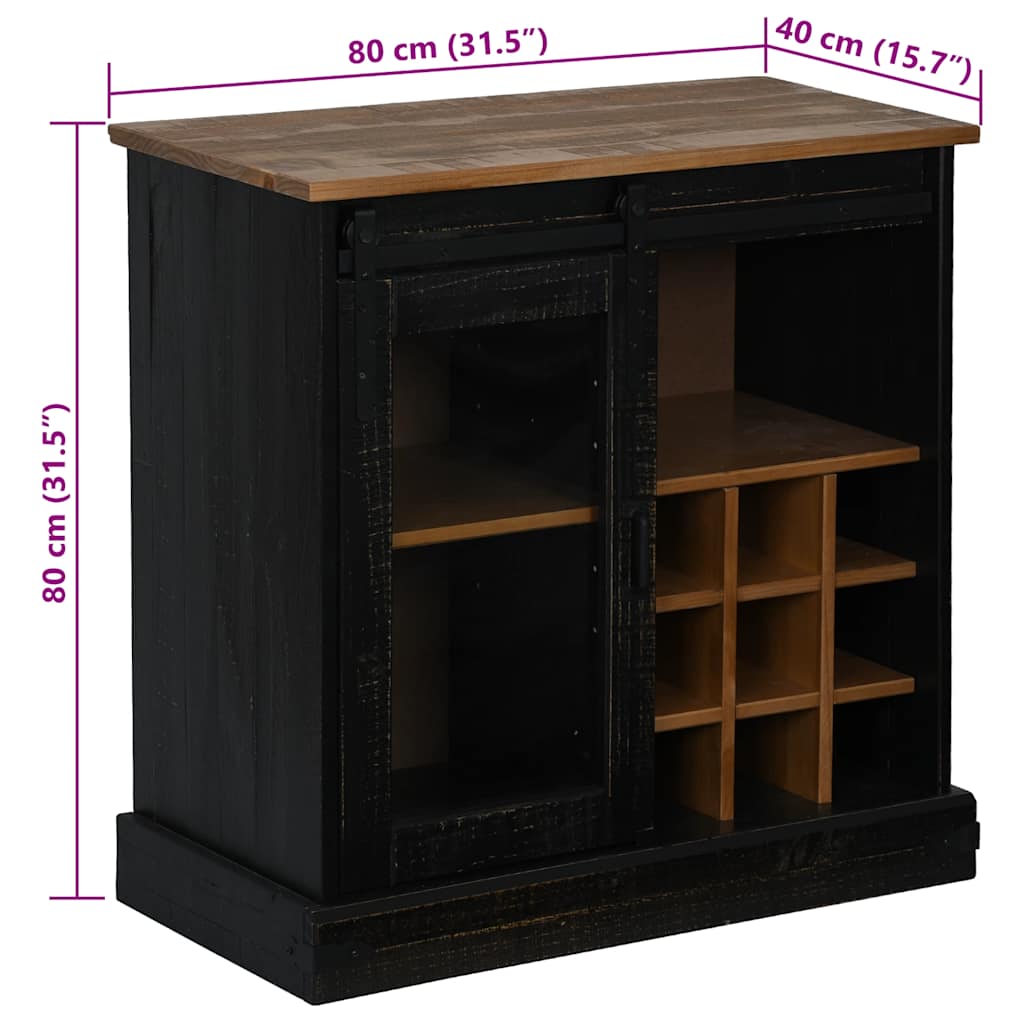 Buffet HALDEN porte coulissante noir 80x40x80 cm bois massif - XIOS