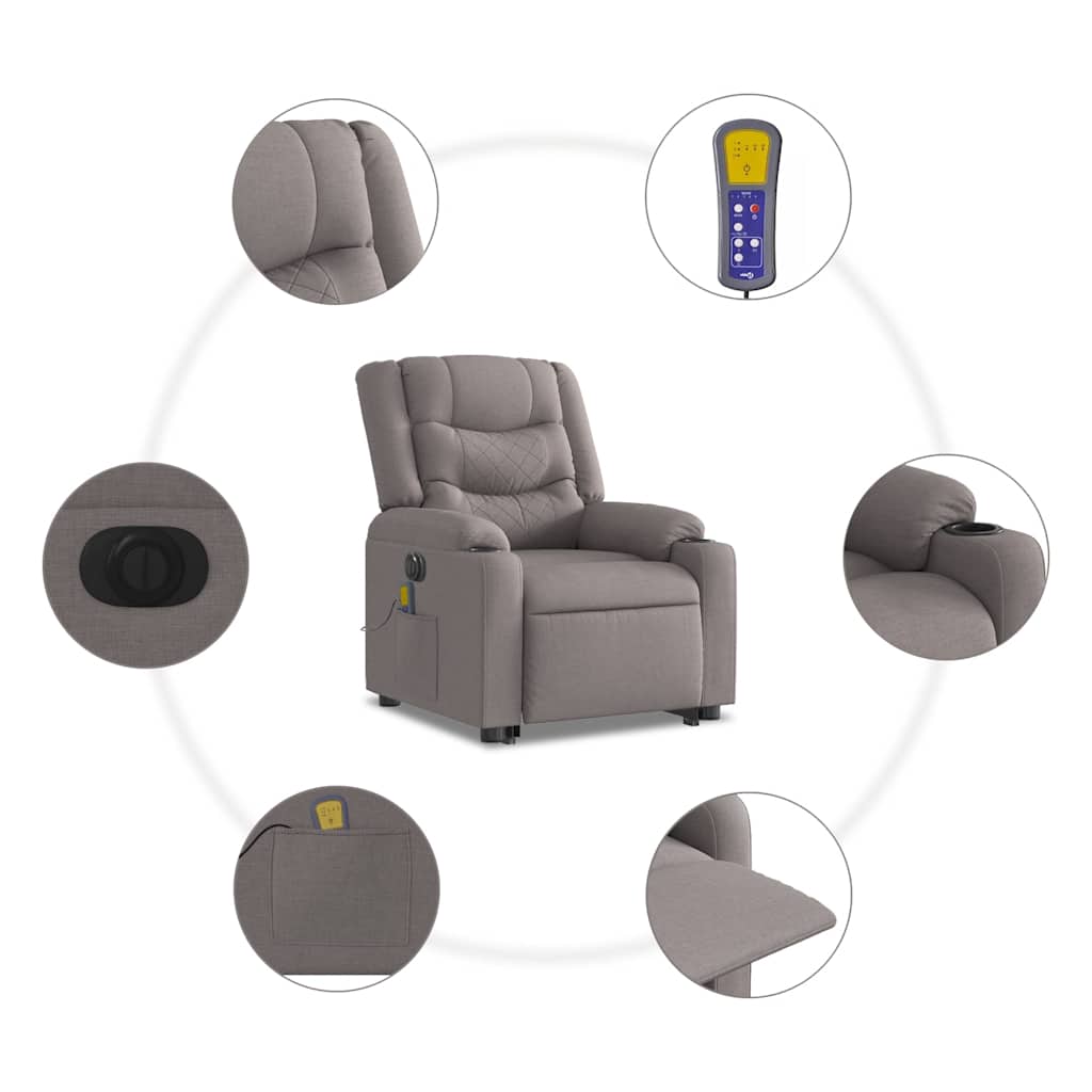 Fauteuil inclinable de massage électrique Taupe Tissu