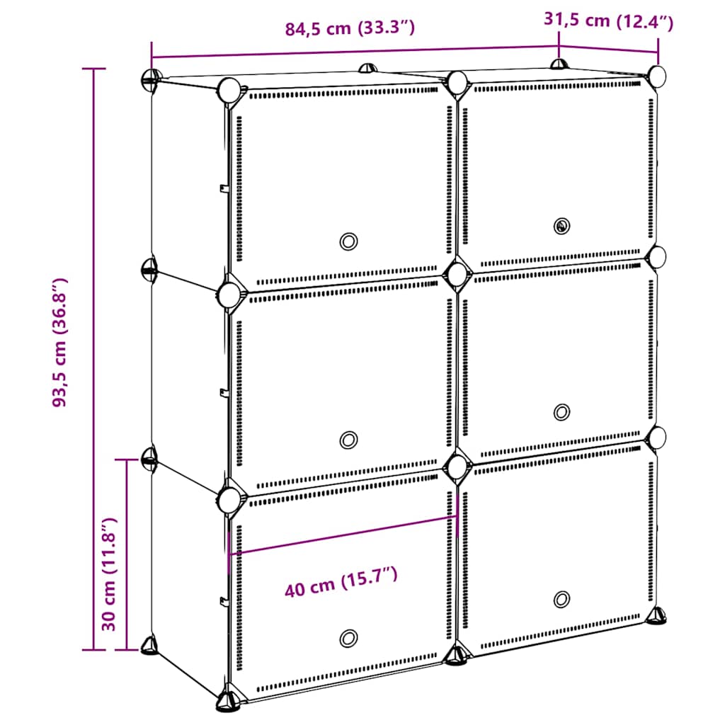 Cubes de rangement 6 pcs avec portes noir PP - XIOS