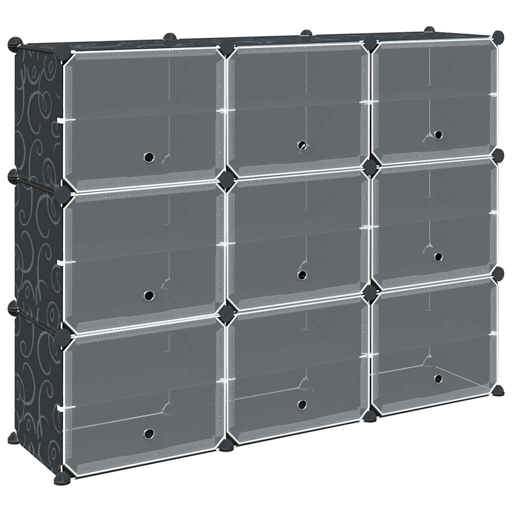 Cubes de rangement 9 pcs avec portes noir PP - XIOS