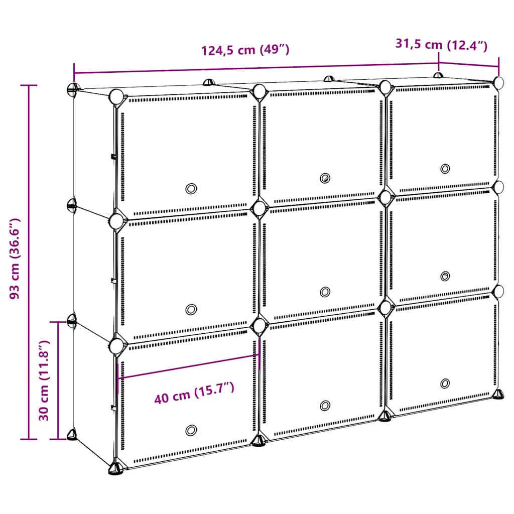 Cubes de rangement 9 pcs avec portes noir PP - XIOS