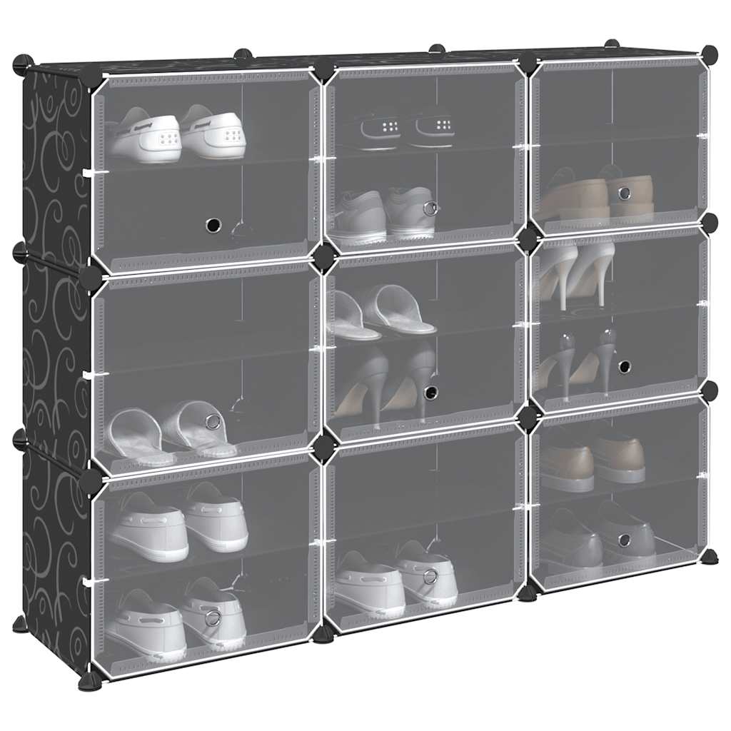Cubes de rangement 9 pcs avec portes noir PP - XIOS