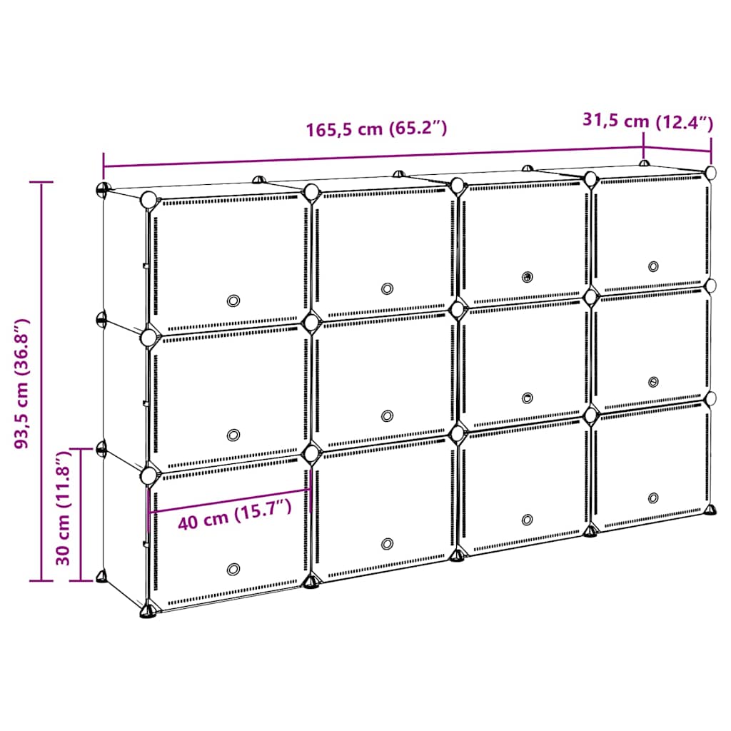 Cubes de rangement 12 pcs avec portes noir PP - XIOS