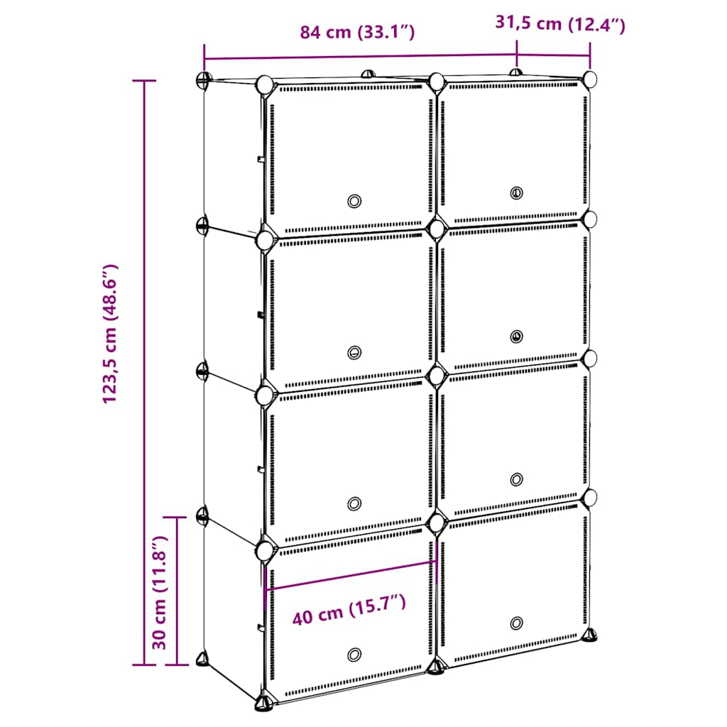 Cubes de rangement 8 pcs avec portes noir PP - XIOS