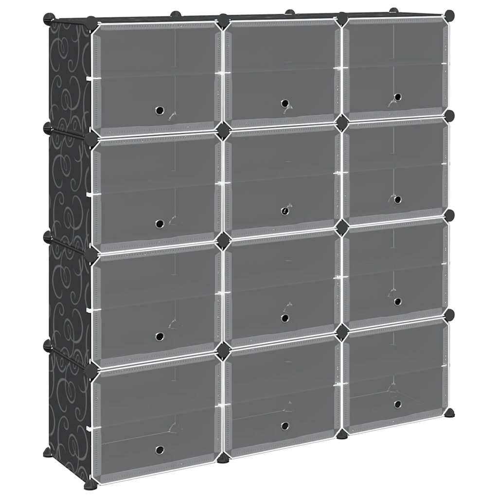 Cubes de rangement 12 pcs avec portes noir PP - XIOS