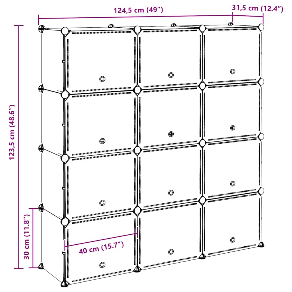 Cubes de rangement 12 pcs avec portes noir PP - XIOS