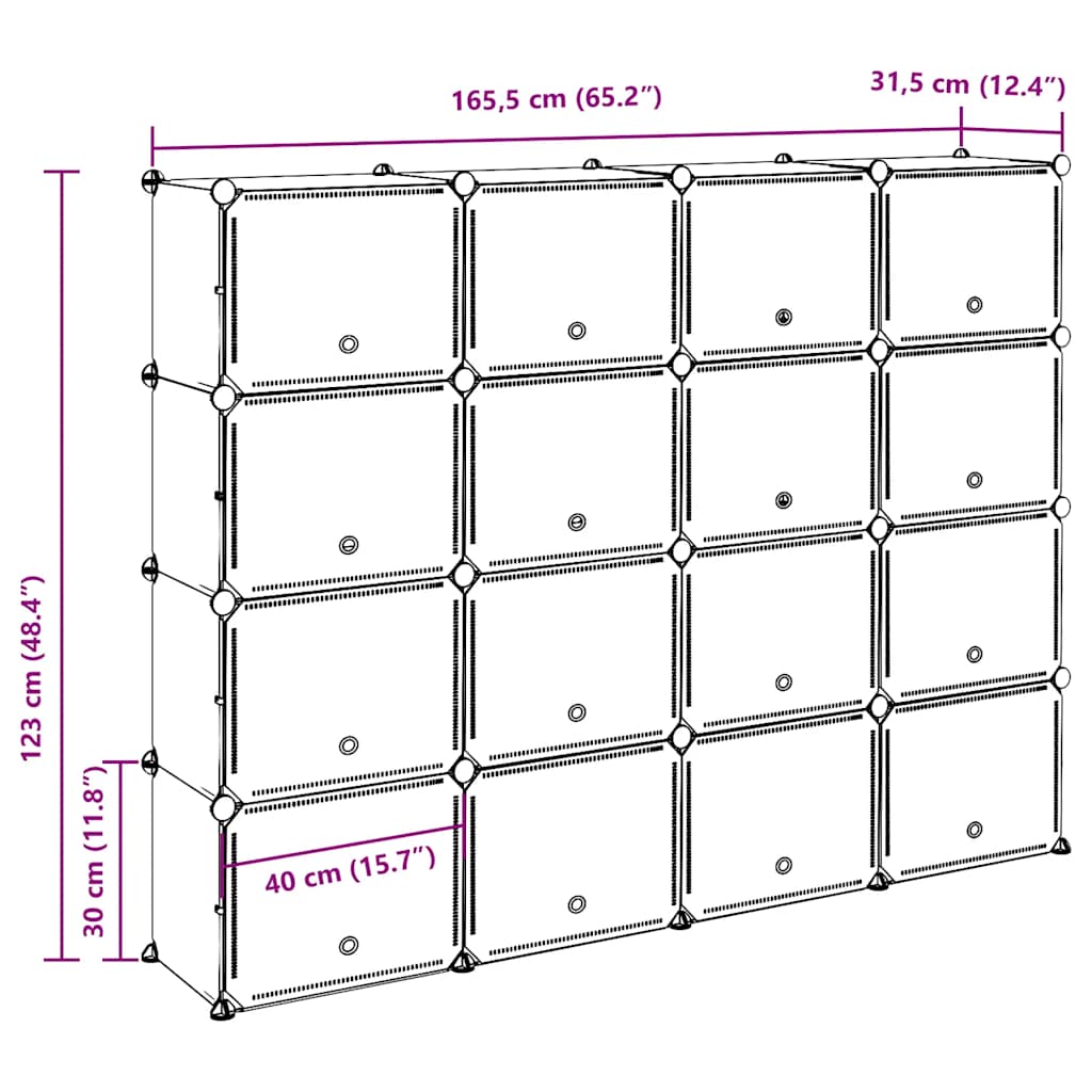 Cubes de rangement 16 pcs avec portes noir PP - XIOS