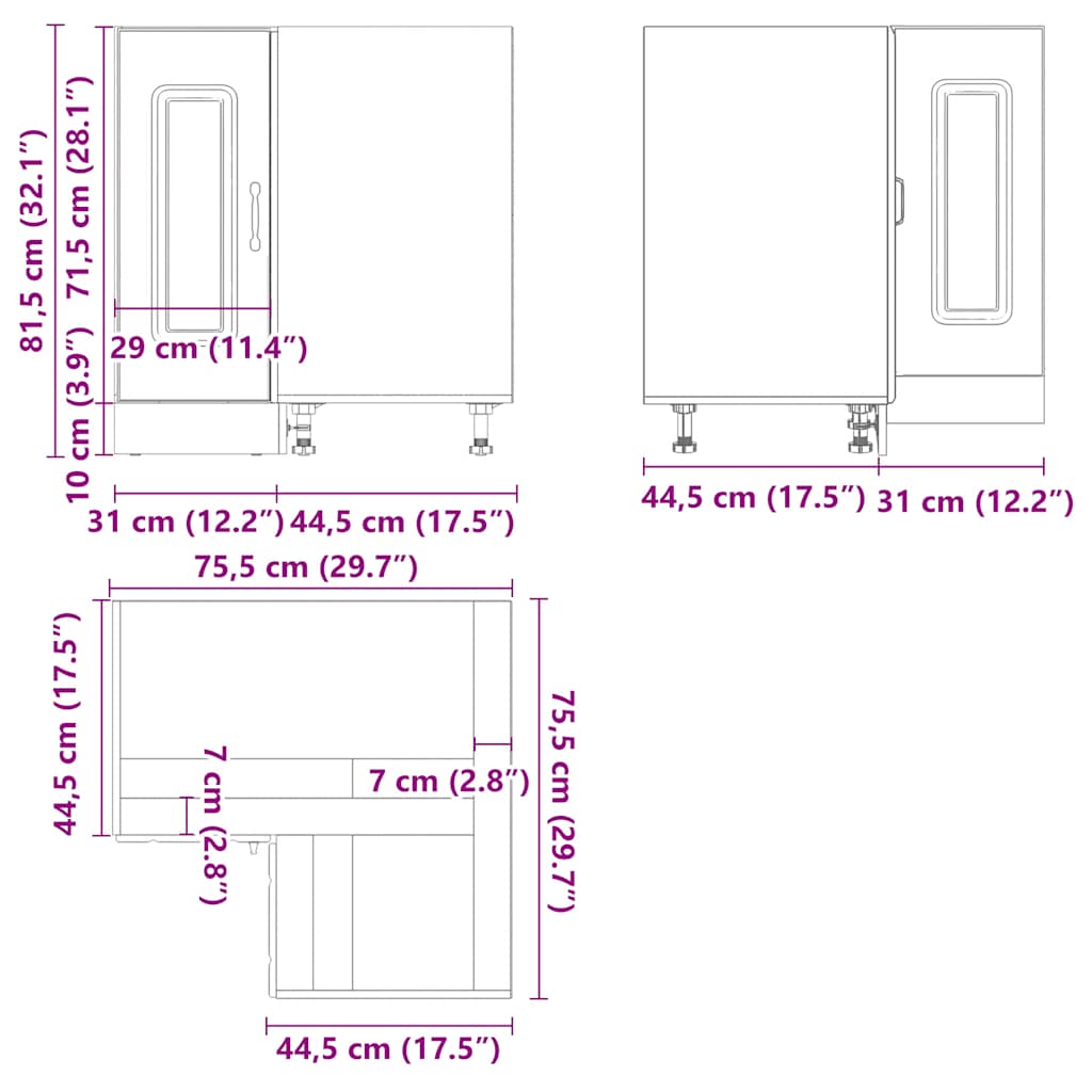 Armoire d'angle de cuisine Kalmar chêne marron bois ingénierie - XIOS