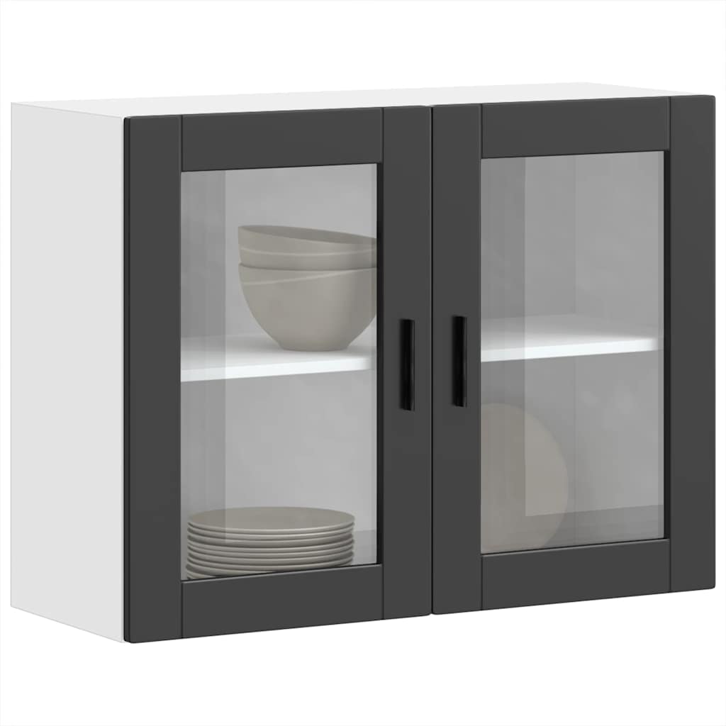 Armoire murale de cuisine avec porte en verre Porto noir Meubles de cuisine vidaXL