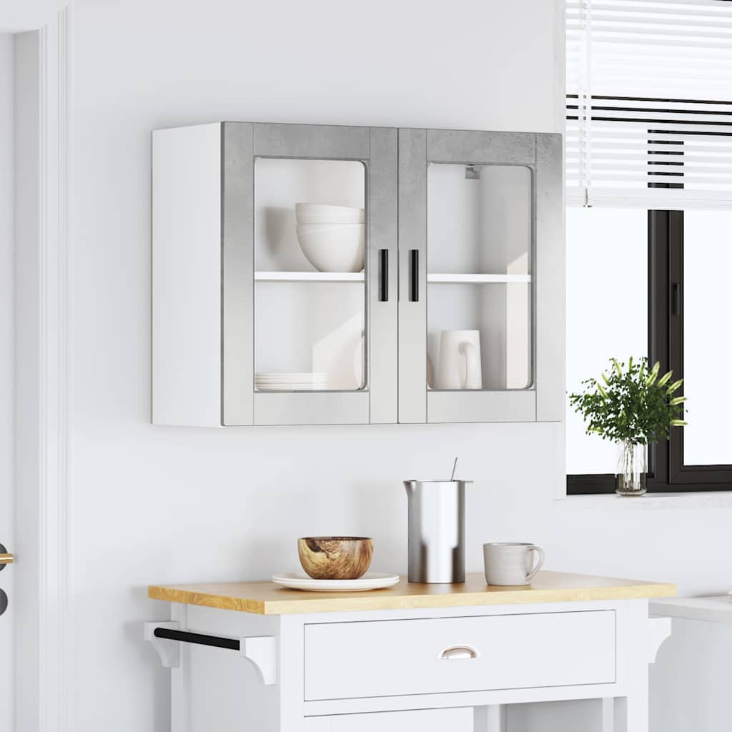 Armoire murale de cuisine avec porte en verre Porto gris béton - XIOS