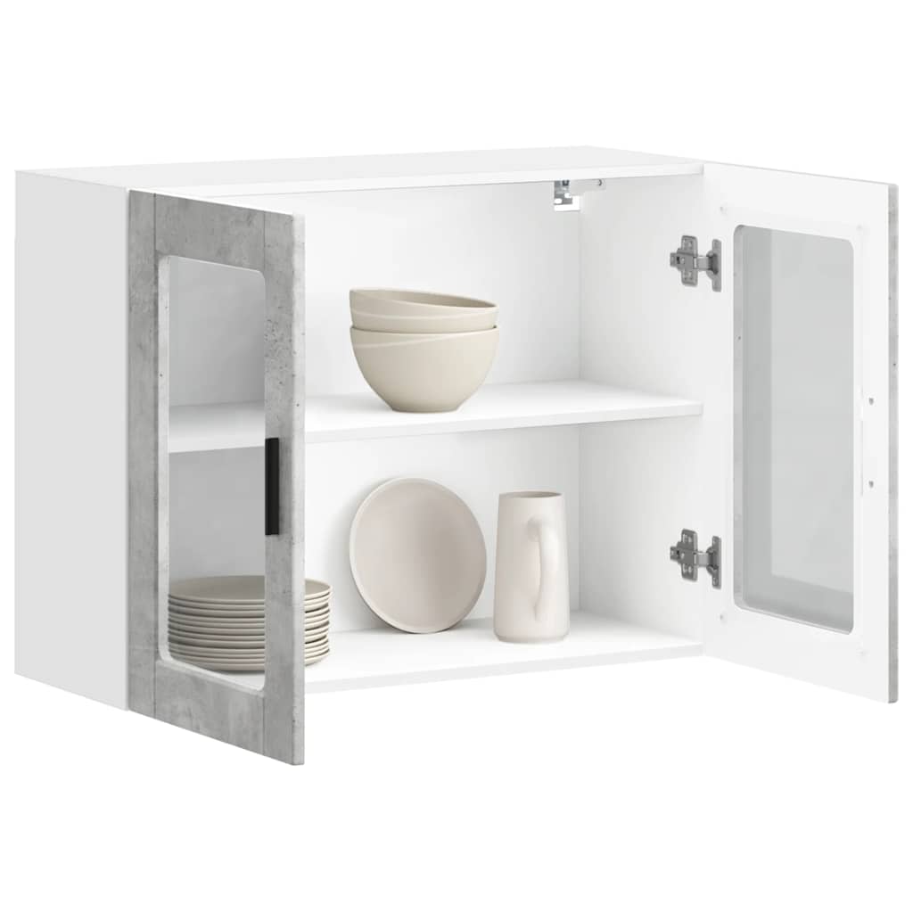 Armoire murale de cuisine avec porte en verre Porto gris béton - XIOS