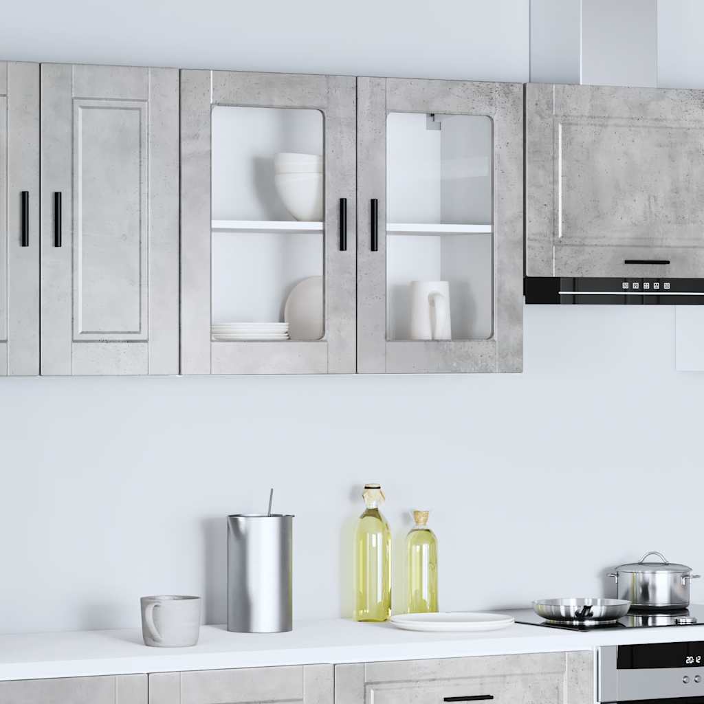 Armoire murale de cuisine avec porte en verre Porto gris béton - XIOS