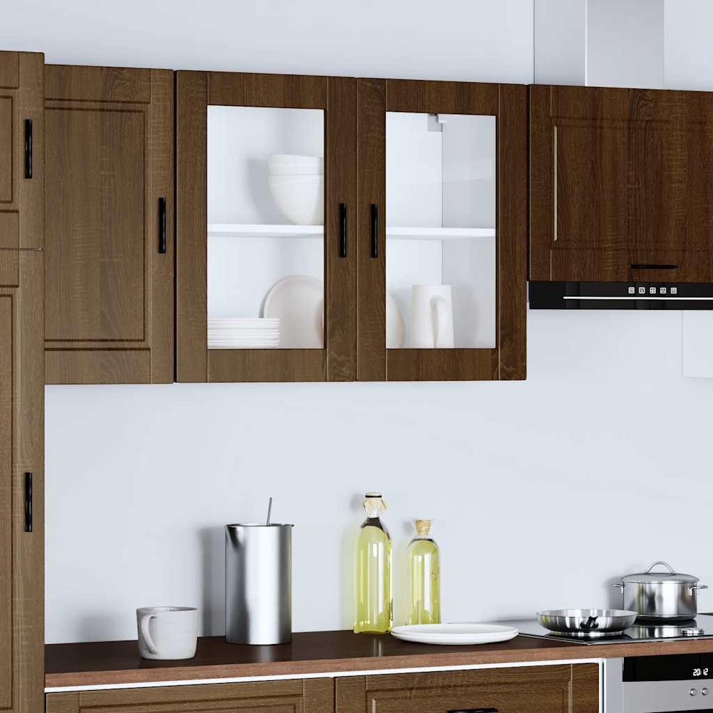 Armoire murale de cuisine et porte en verre Porto chêne marron Meubles de cuisine vidaXL