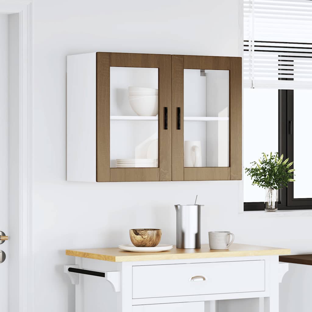 Armoire murale de cuisine et porte en verre Porto chêne marron Meubles de cuisine vidaXL