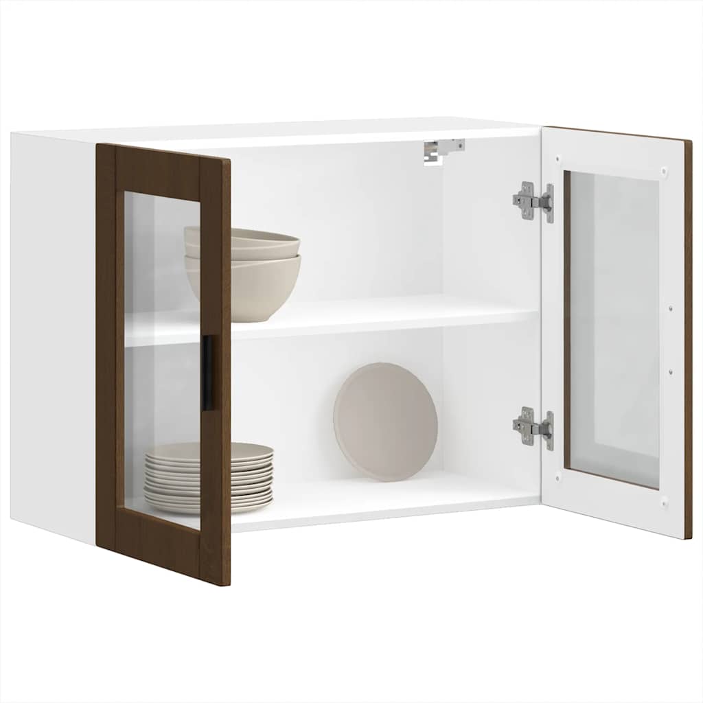 Armoire murale de cuisine et porte en verre Porto chêne marron Meubles de cuisine vidaXL