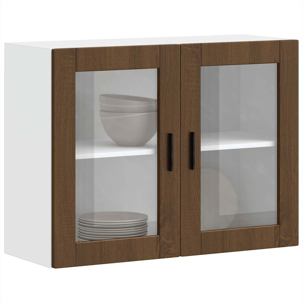 Armoire murale de cuisine et porte en verre Porto chêne marron Meubles de cuisine vidaXL