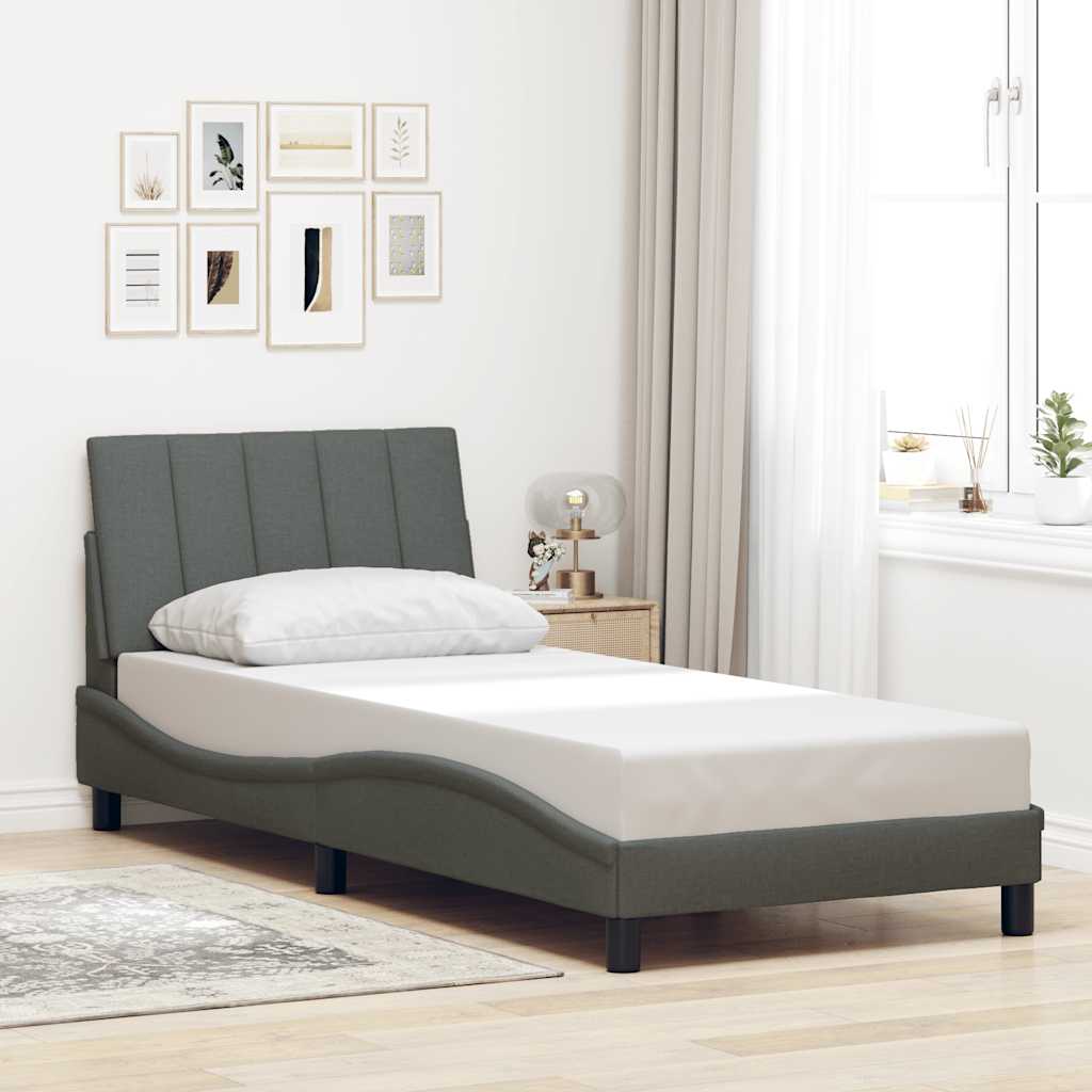 Cadre de lit sans matelas gris foncé 90x190 cm tissu - XIOS