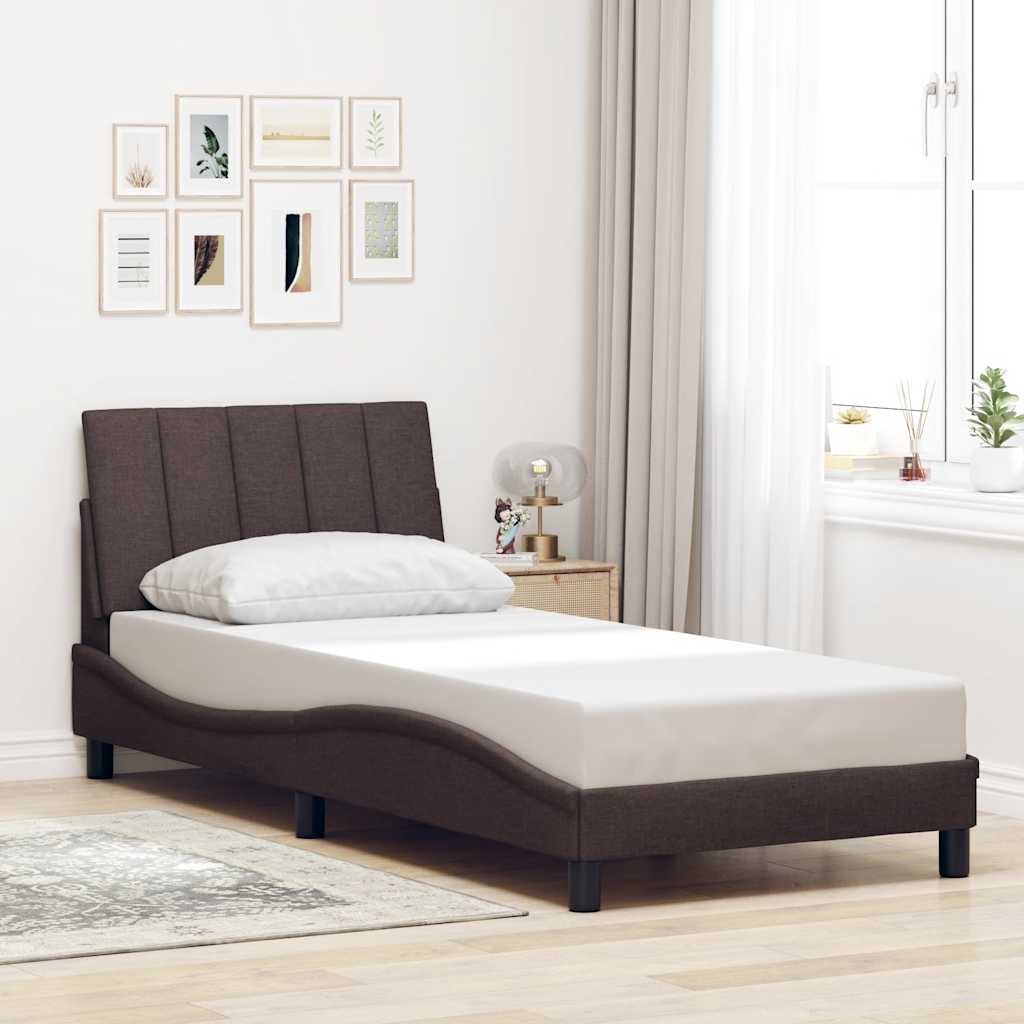 Cadre de lit sans matelas Hanko marron foncé 90x190 cm tissu - XIOS