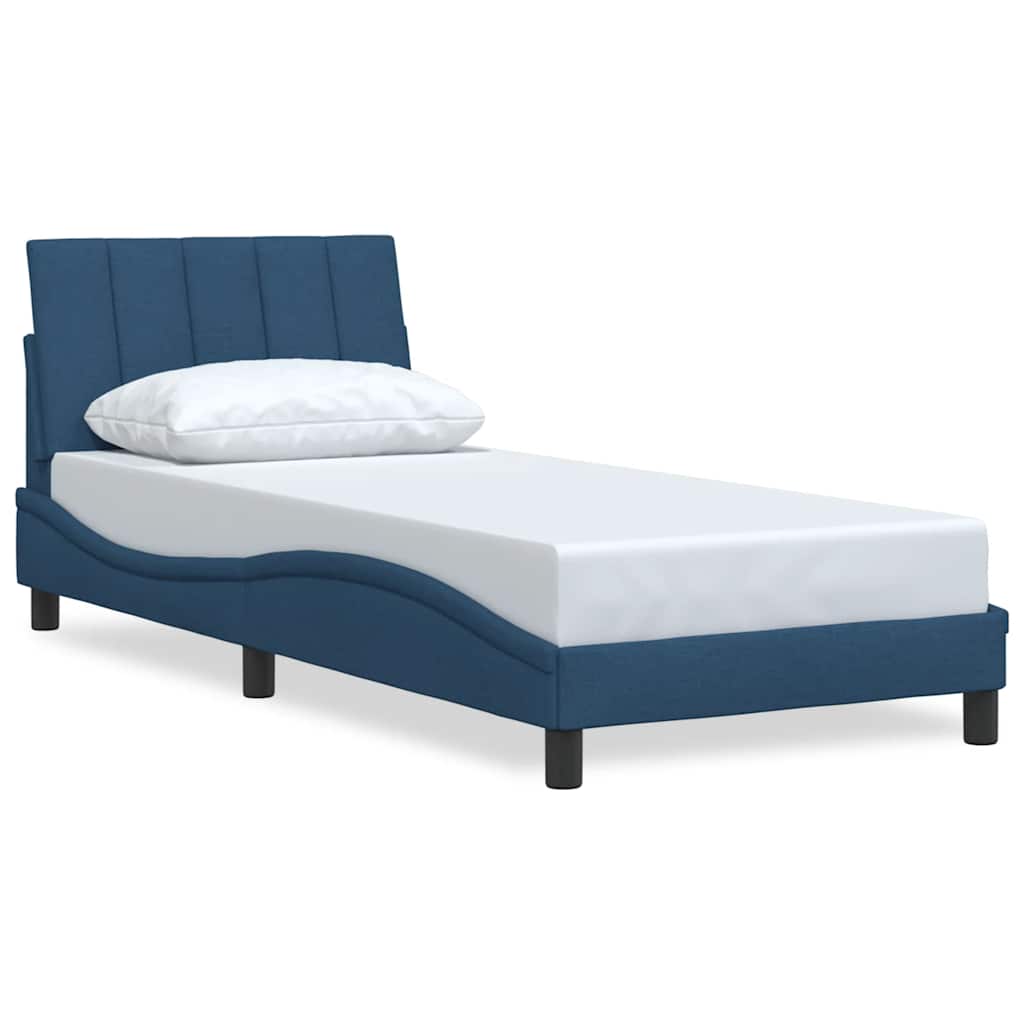 Cadre de lit sans matelas Hanko bleu 90x200 cm tissu