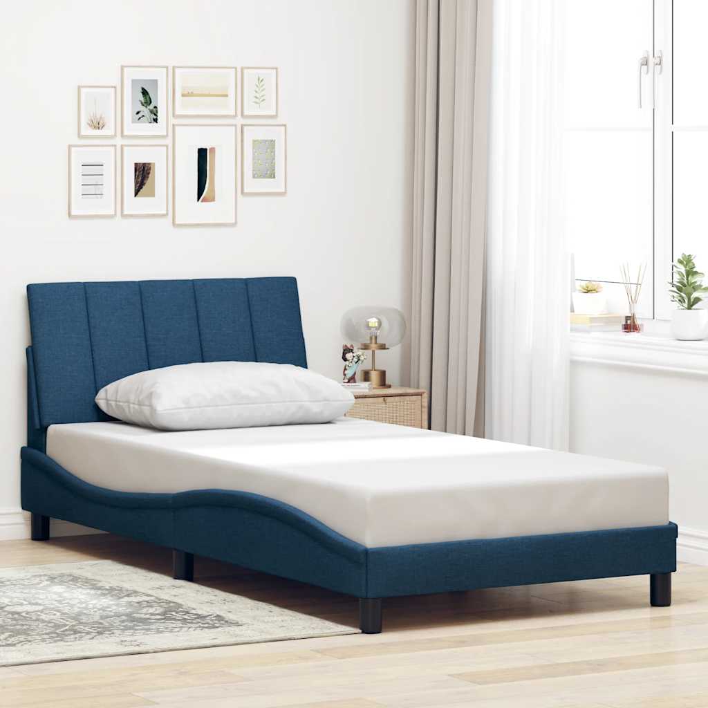 Cadre de lit sans matelas bleu 100x200 cm tissu - XIOS