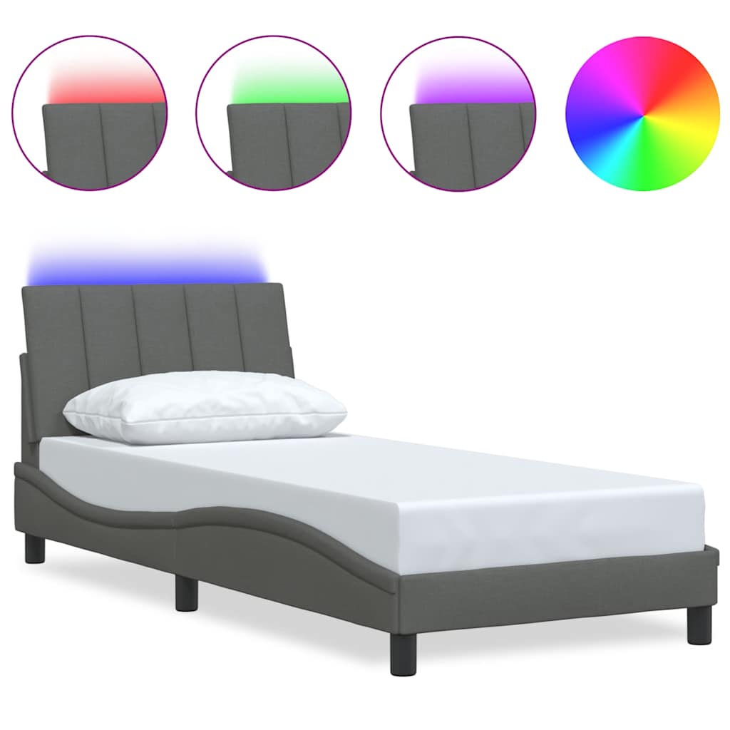 Cadre de lit sans matelas gris foncé 80x200 cm tissu - XIOS
